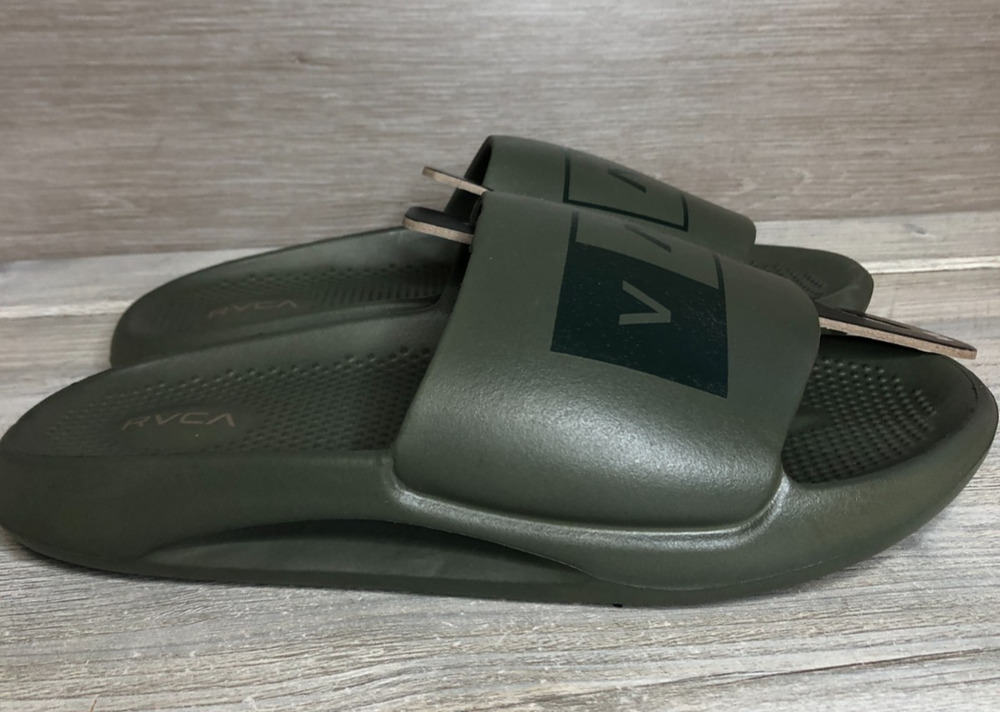New RVCA Designer Mens Beach Pool Cush Molded Slides Flip Flops Size 11 Green